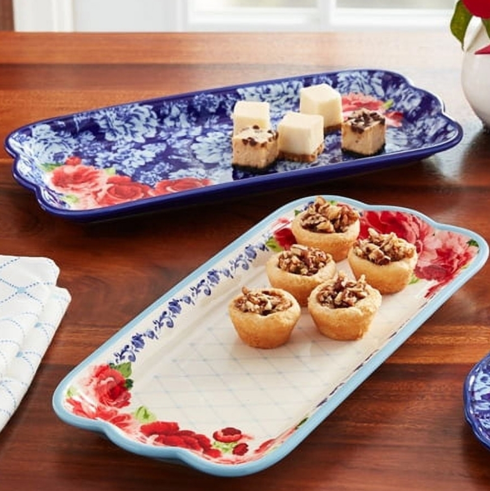 ❤️ New Pioneer Woman Frontier Rose 2-Pack Serving Platter Set - Picture 6 of 6